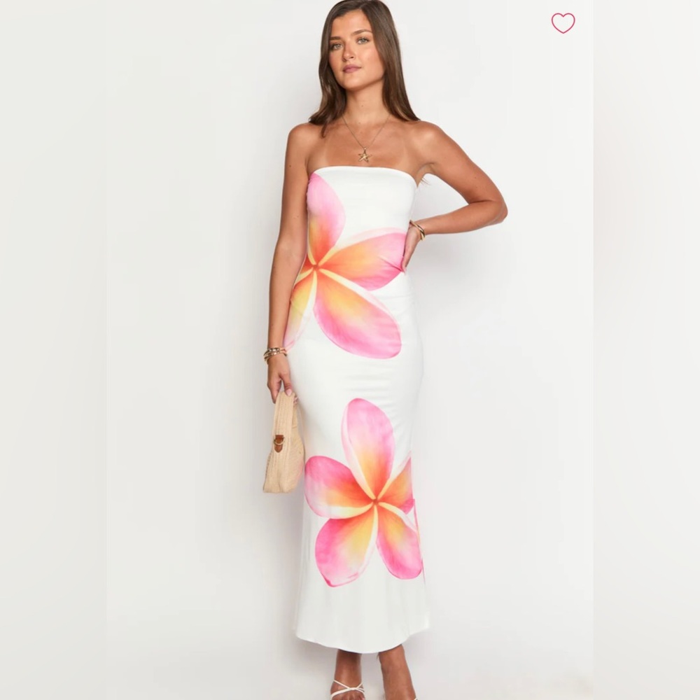 Beginning Boutique White Floral Print Strapless Maxi Dress